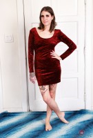 Pearl Sage's soft red dress