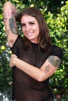 Pearl Sage's long sheer dress and lace panties